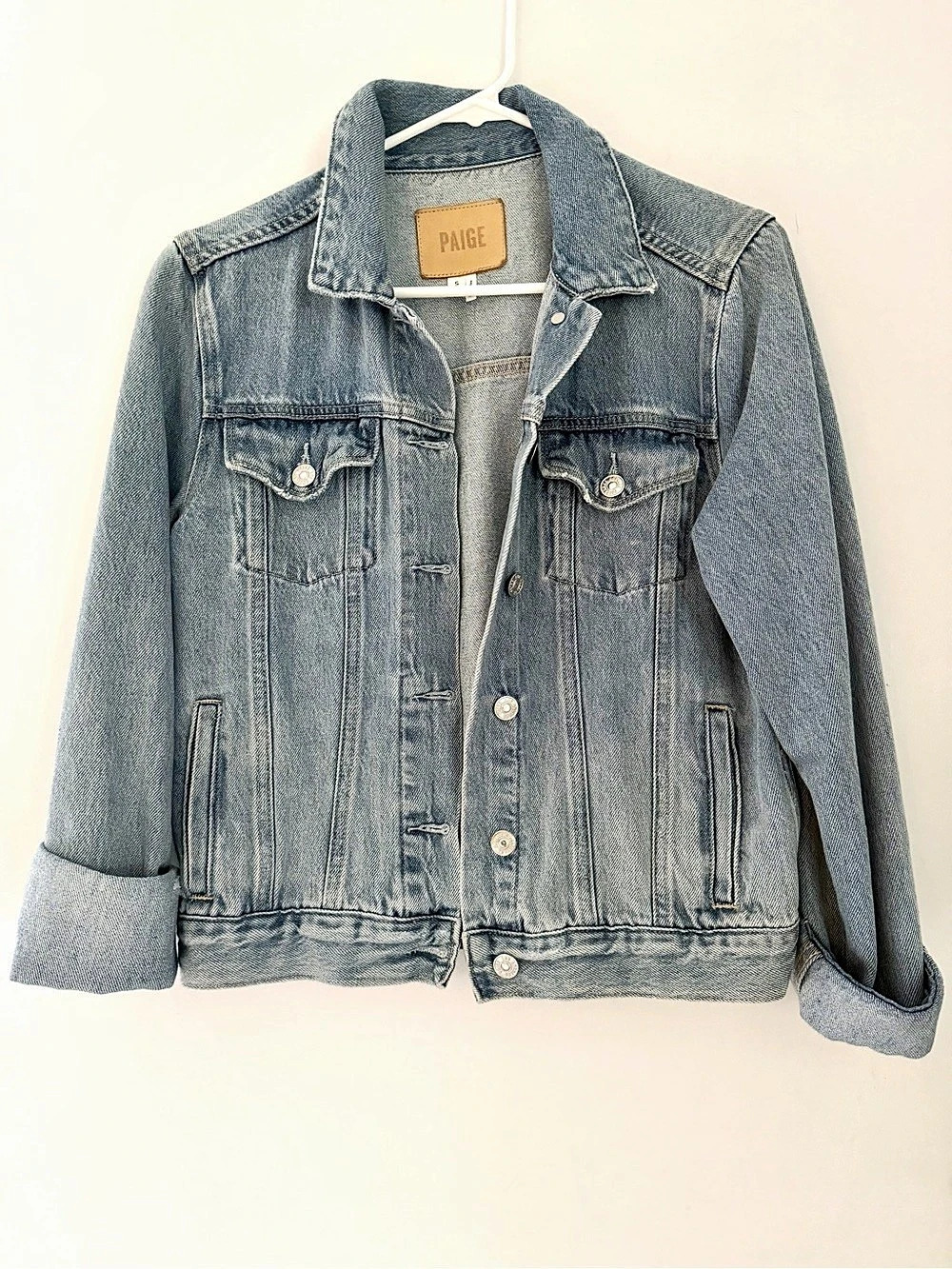 PAIGE Rowan Jacket Razz Distressed Denim Jacket in Blue